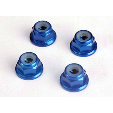 PORCA RODA ALUMÍNIO FLANGE SERRILHADA AZUL 4MM JOGO 4P SLASH 2WD VXL / STAMPED ETC TRAXXAS TRAX 1747R